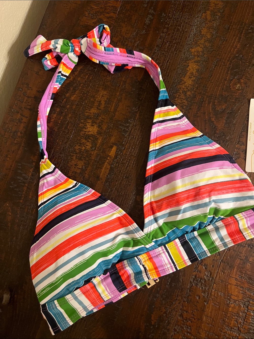 Anne Cole Multicolor Striped Halter Bikini Top Large B4